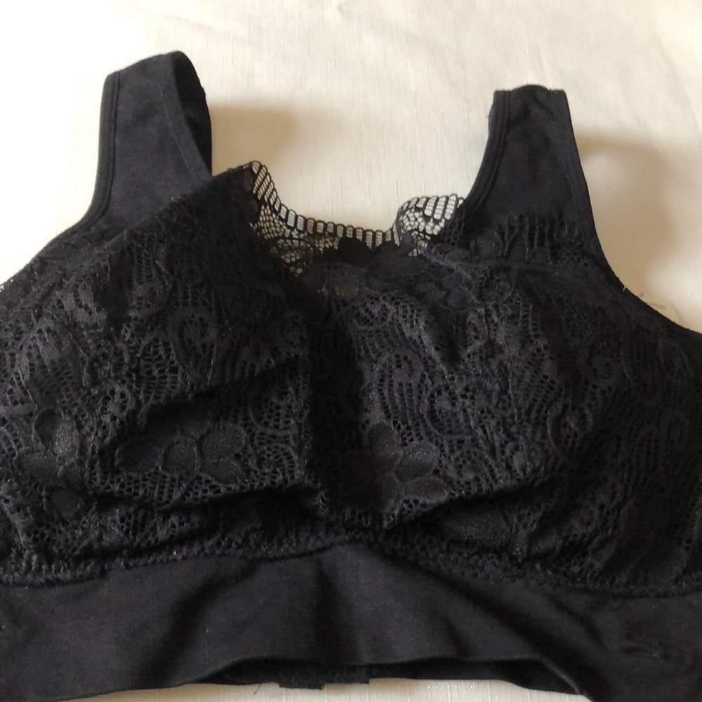 Bra womens new size XL black removable pads hook & eye close 94% nylon 6%spandex